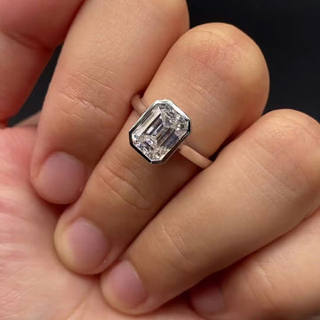 Emerald Cut Lab Grown Diamond Ring with Bezel Setting and High Profile