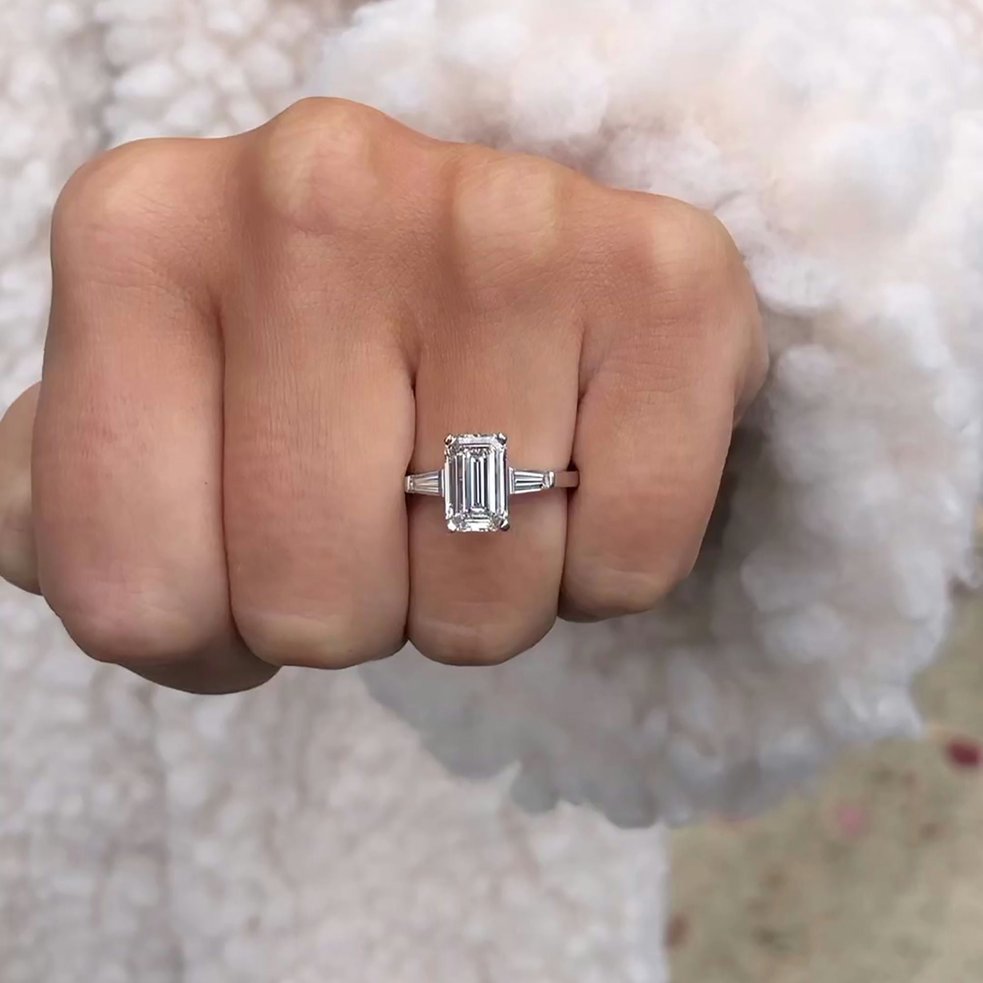 Modern Emerald Cut Lab Grown Diamond Engagement Ring with Tapered Band