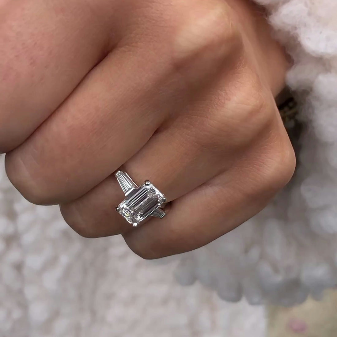 Modern Emerald Cut Lab Grown Diamond Engagement Ring with Tapered Band