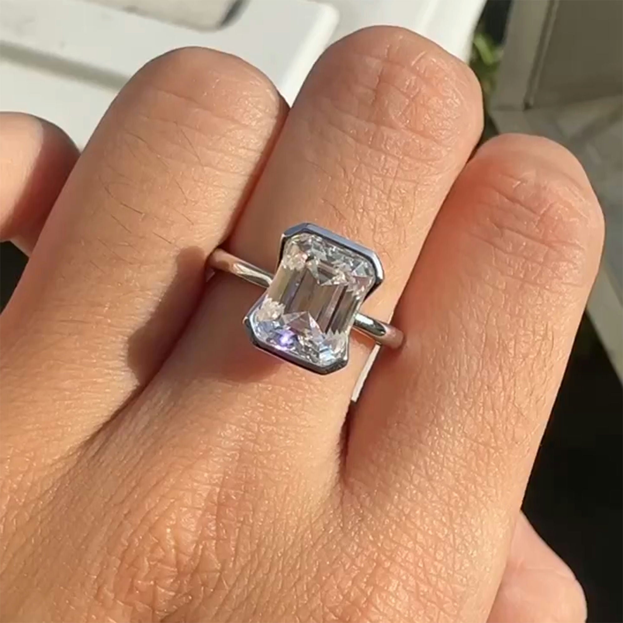 Sustainable Luxury Emerald Cut Lab Grown Diamond Engagement Ring