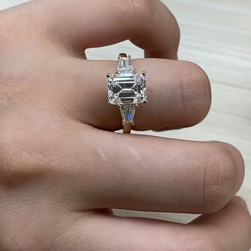 Modern Emerald Cut Lab Grown Diamond Engagement Ring with Tapered Shank