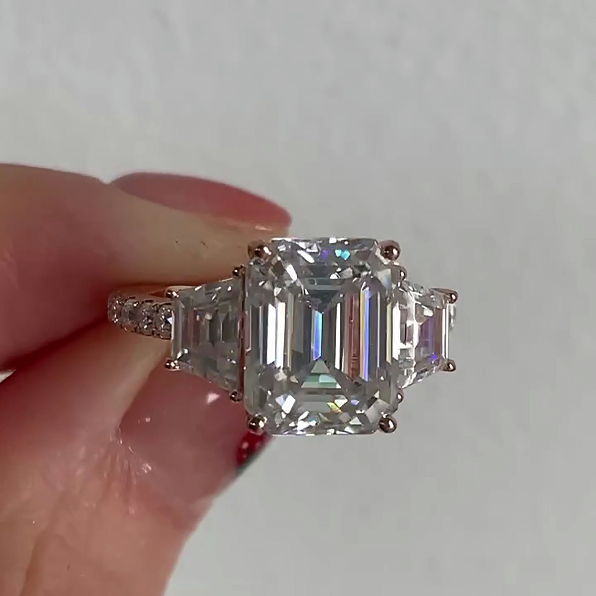 Emerald Cut Lab Grown Diamond Solitaire Ring with taper Side Stones