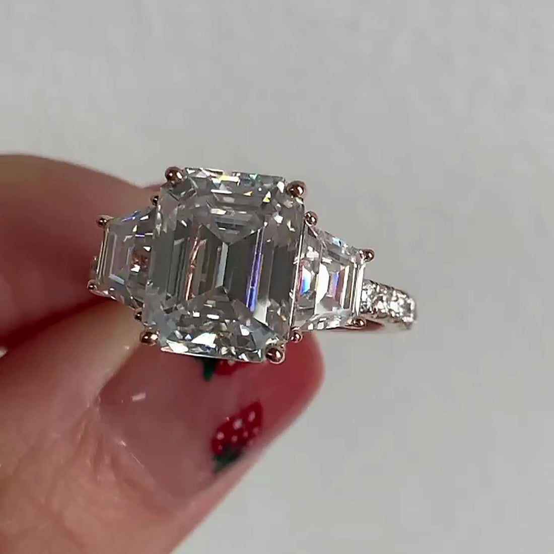 Emerald Cut Lab Grown Diamond Solitaire Ring with taper Side Stones