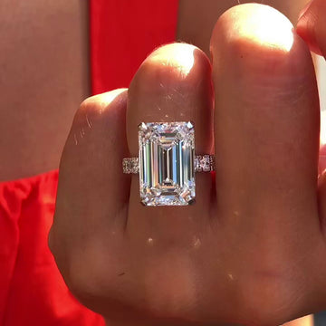 Modern Emerald Cut Lab Grown Diamond Engagement Ring with Pave Band