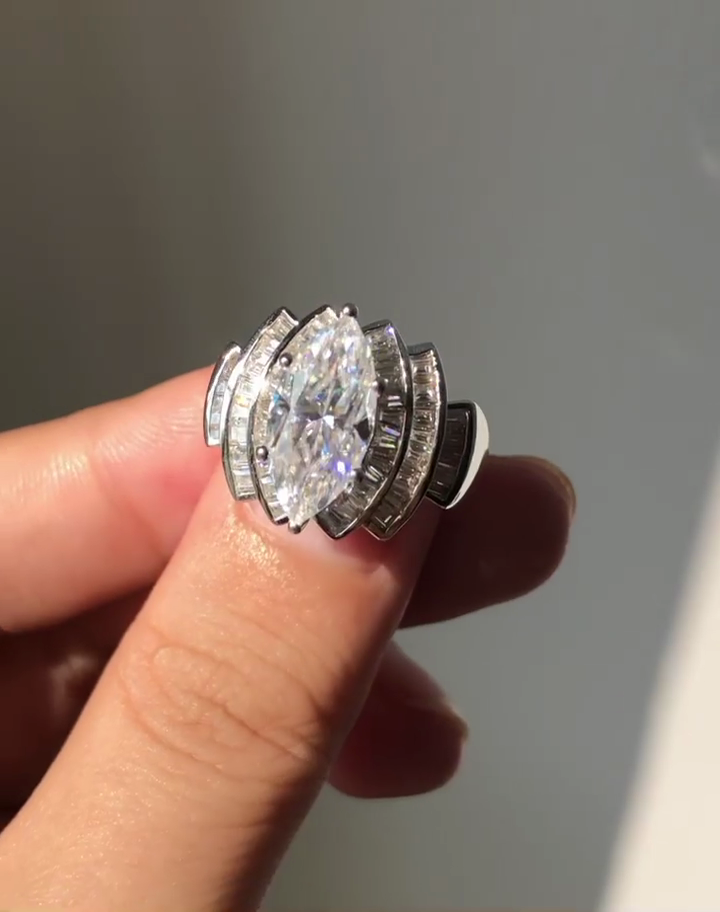 Unique Marquise Shape with Complex Facet Pattern