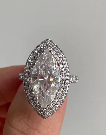 double Halo Setting Marquise Lab Grown Diamond Ring with Pave Accents