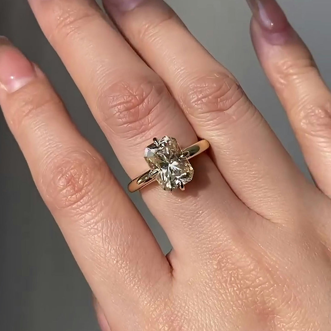 Elongated Radiant Cut lab grown Diamond Engagement Ring