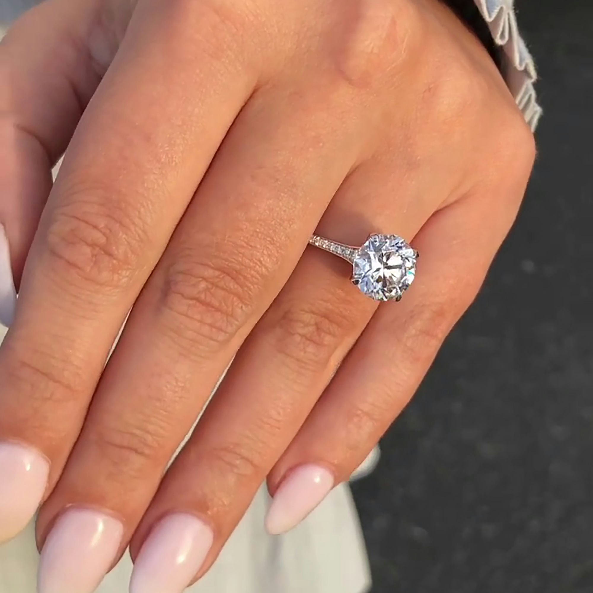 Modern Round Cut Lab Grown Diamond Ring with Pave Band