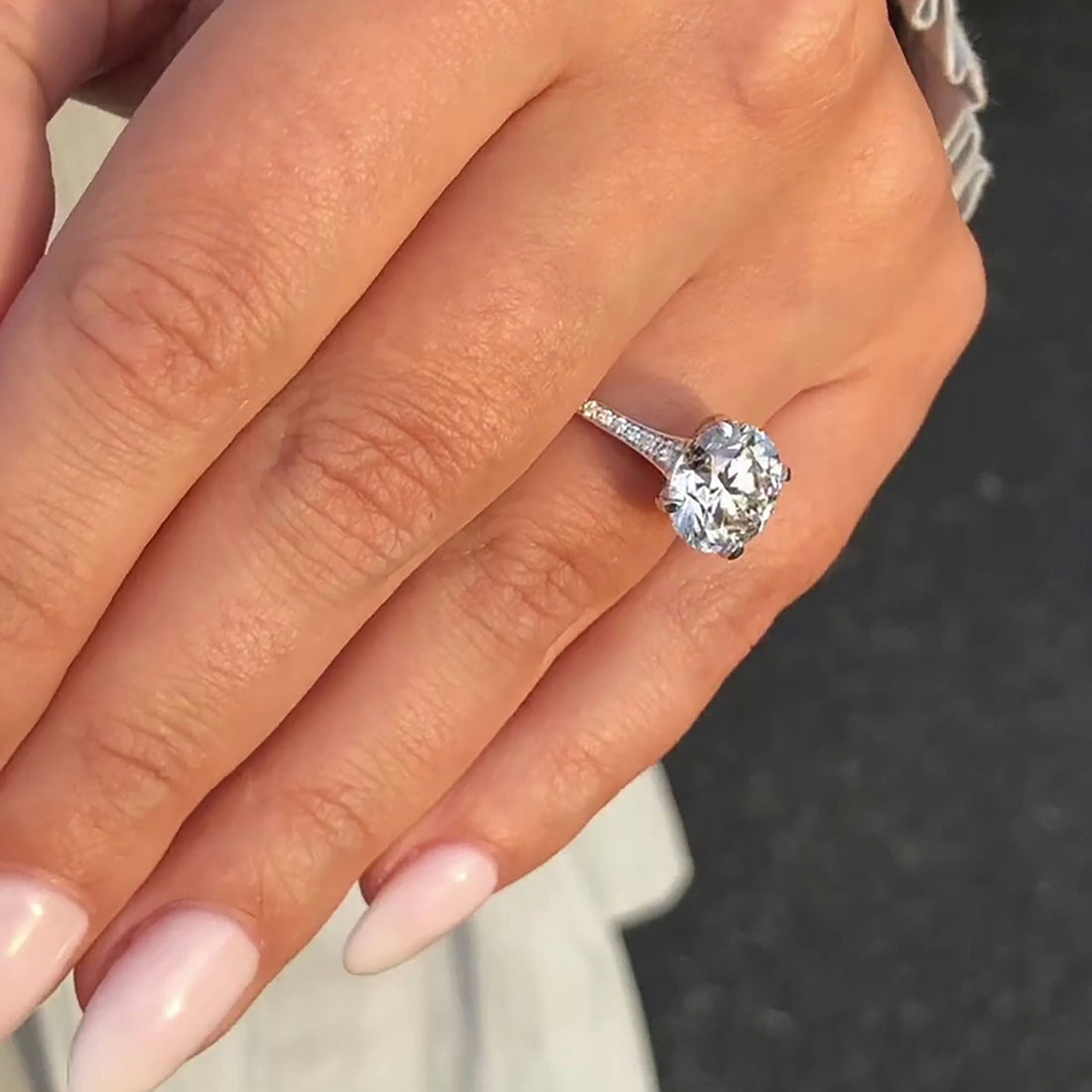 Modern Round Cut Lab Grown Diamond Ring with Pave Band